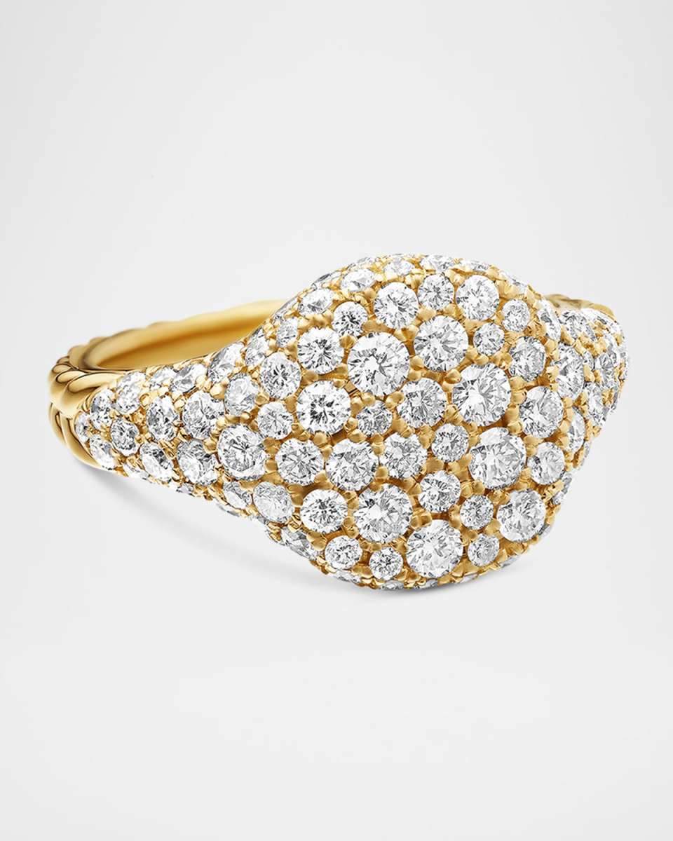 Pave Pinky Ring with Diamonds in 18K Gold, 10mm